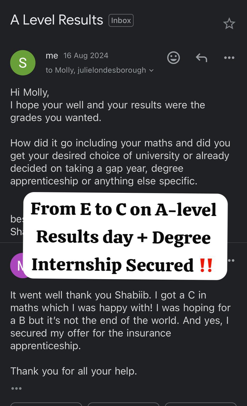 E to C A-Level degree internship secured 2025